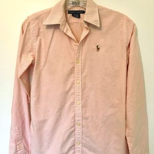 Ralph Lauren slim fit pink and white polo top